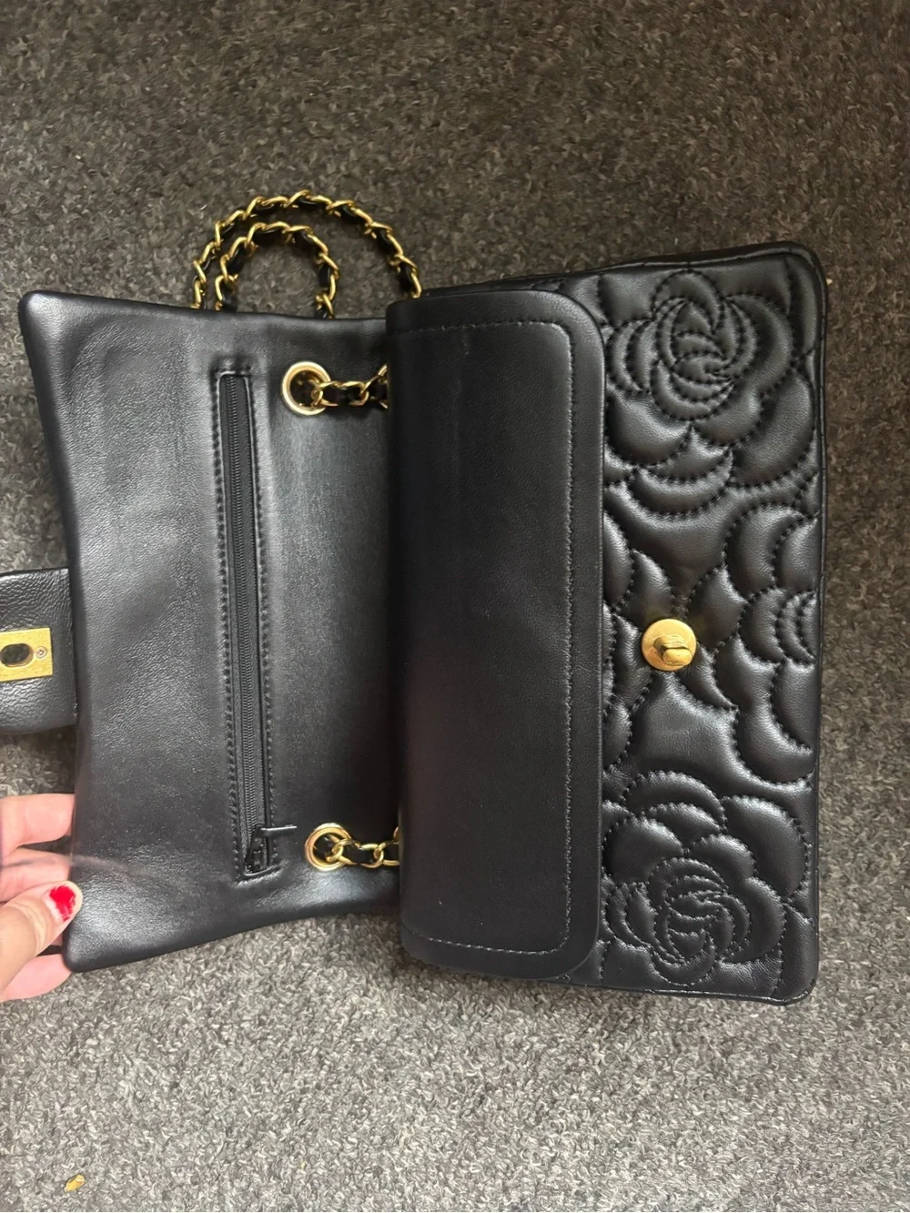 Imperfect Item Fashion Quilted Floral Rose Chain Shoulder Bag DISCOUNT